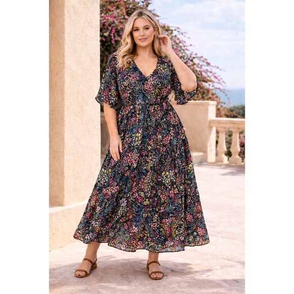 Sugarlips Dresses & Skirts - Sugar Lips Floral Maxi Dress 3X Floral Cottagecore Whimsy Flutter Sleeve SS27